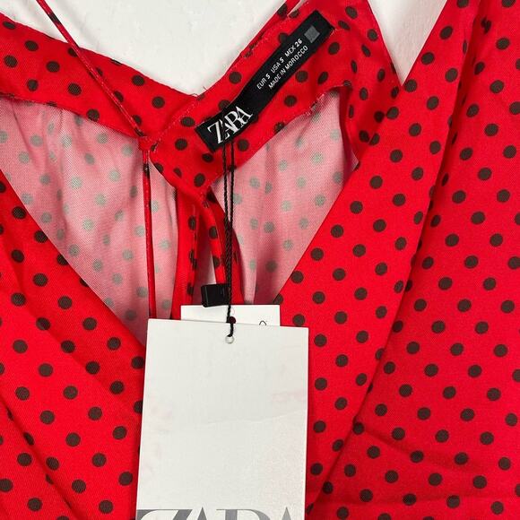 Zara Red Satin Polka Dot Open Back Mini Dress NWT Size Small - Picture 5 of 6